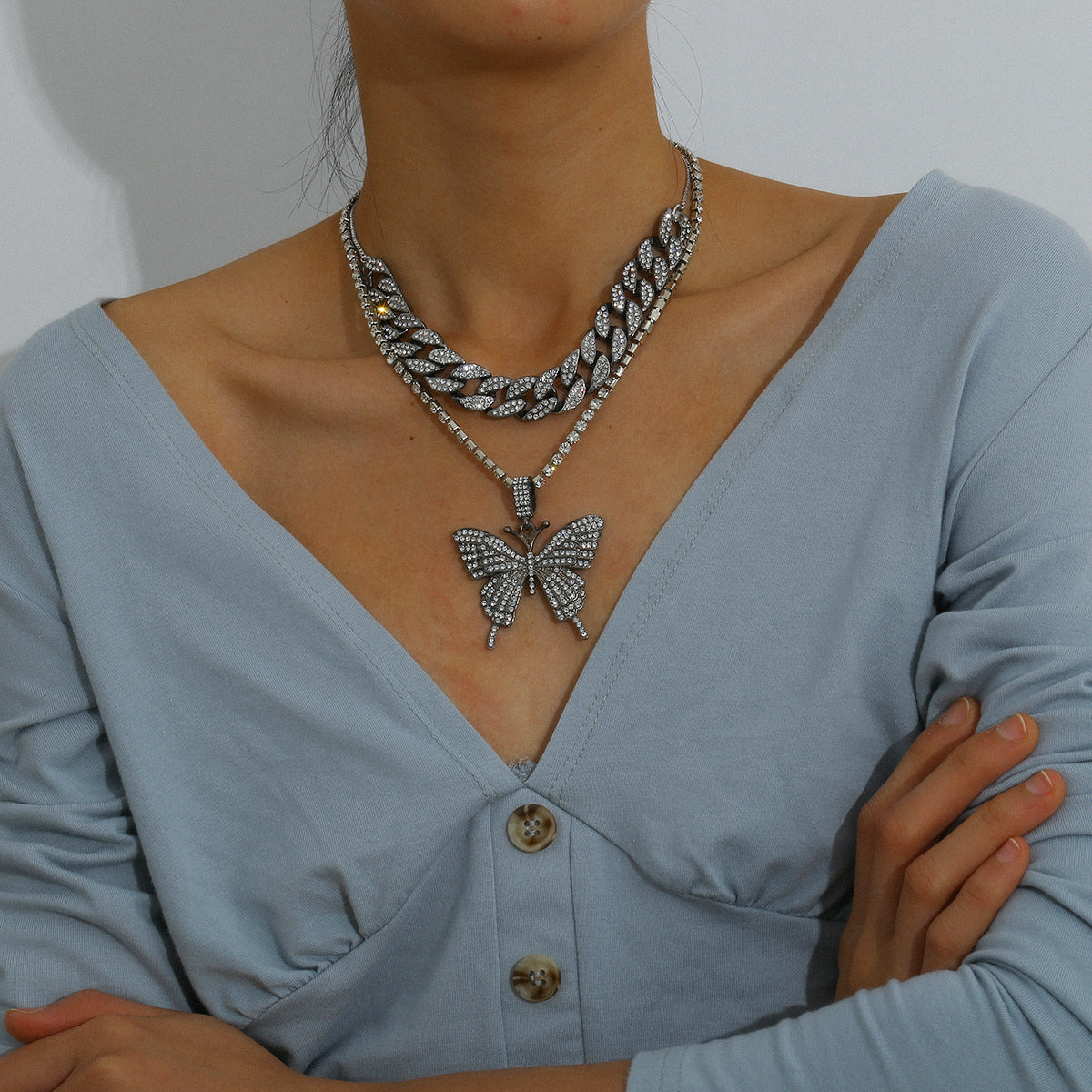 Necklace with diamond butterfly necklace