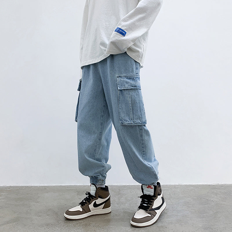 Fat Japanese Vintage washed jeans men''s large loose street fashion brand spring and autumn youth overalls Leggings